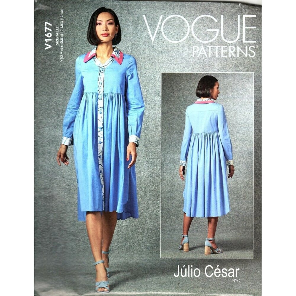 Vogue V1677 Misses XS to M Julio Cesar Button Front Dress Uncut Sewing Pattern